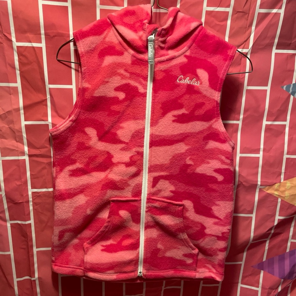 Cabelas Fleece Vest Camouflage Pink Camo Hooded Youth Girls Size Medium